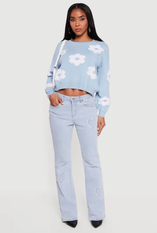 Daisy Flower Crew Neck Cropped Sweater sold by Rainbow