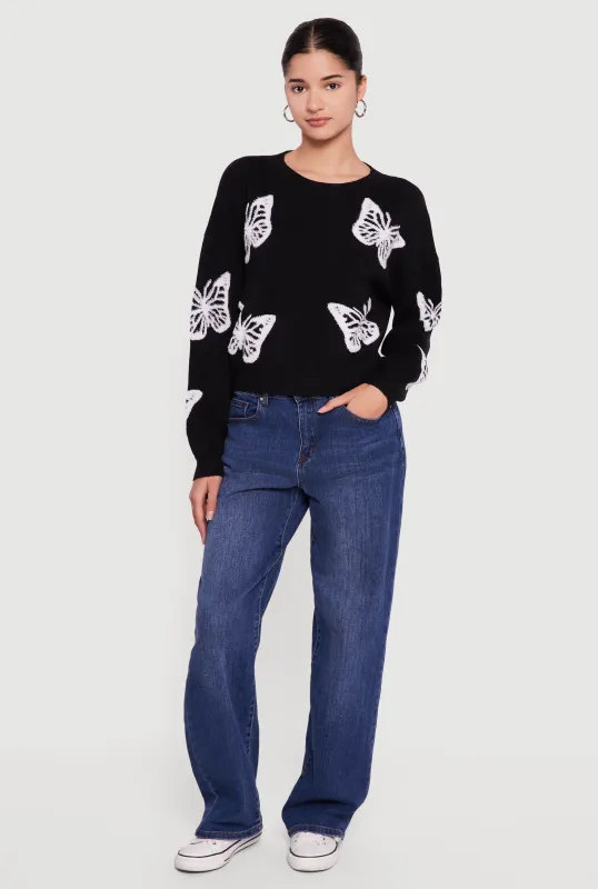 Butterfly Long Sleeve Crew Neck Sweater sold by Rainbow