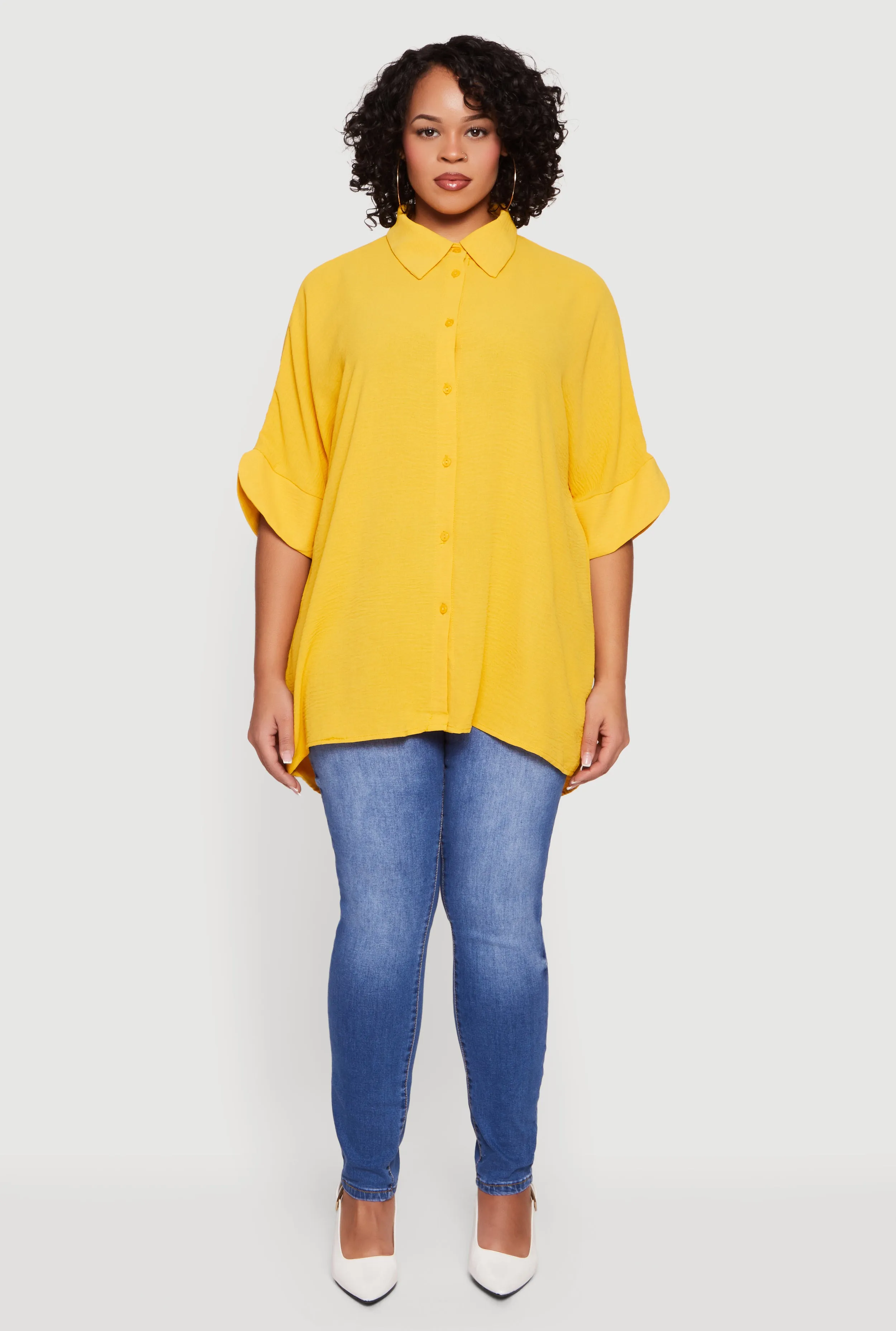 Plus Size Crepe Knit Button Front Tunic Shirt sold by Rainbow product image thumbnail 2