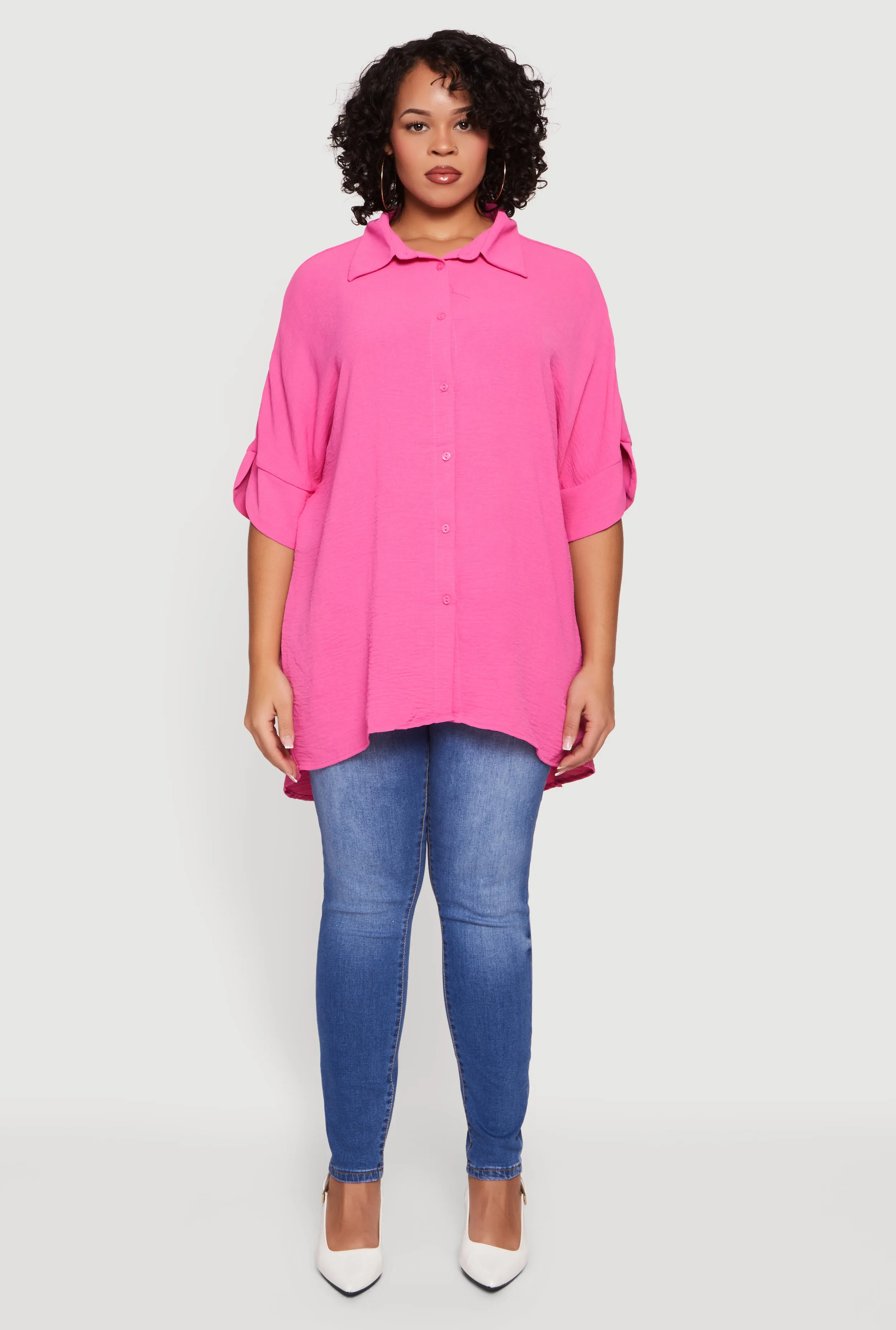 Plus Size Crepe Knit Button Front Tunic Shirt sold by Rainbow product image thumbnail 3