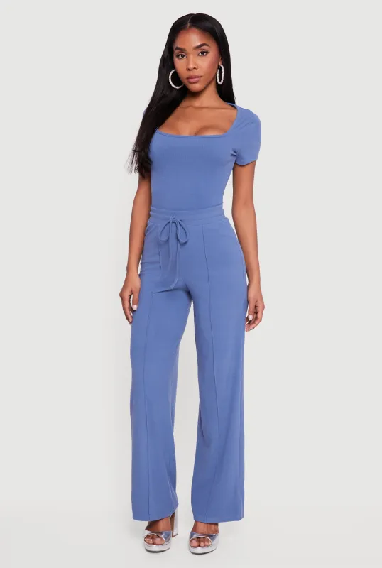 Pintuck Drawstring Waist Straight Leg Pants sold by Rainbow