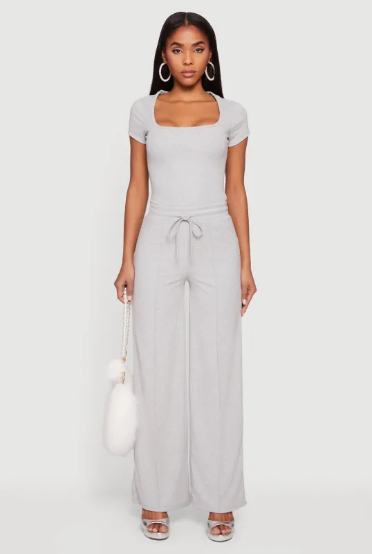 Pintuck Drawstring Waist Straight Leg Pants sold by Rainbow