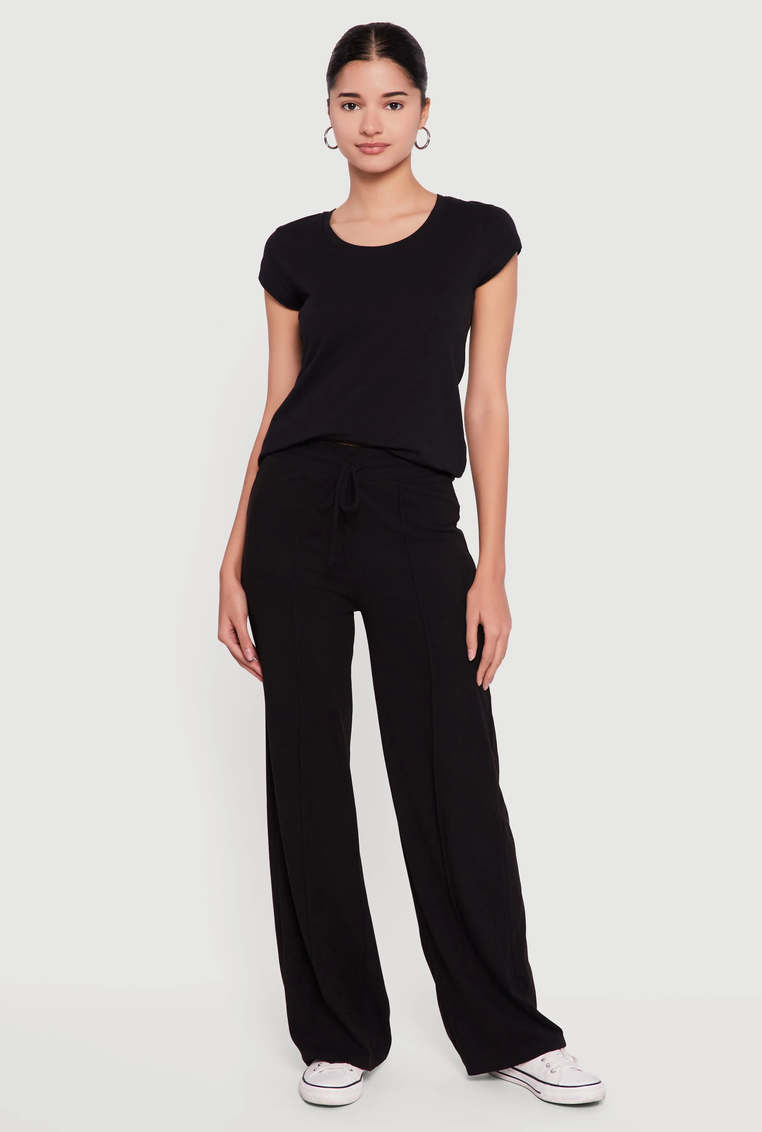 Pintuck Drawstring Waist Straight Leg Pants sold by Rainbow