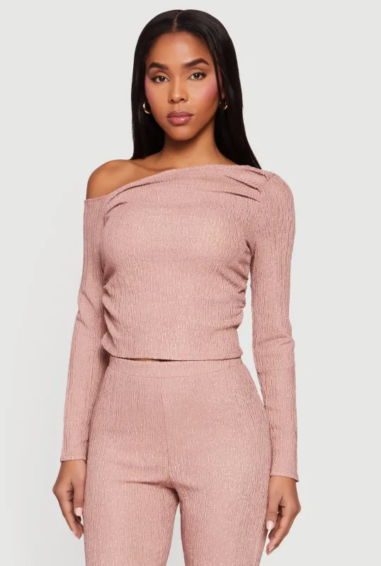 Textured Knit Ruched One Shoulder Top sold by Rainbow