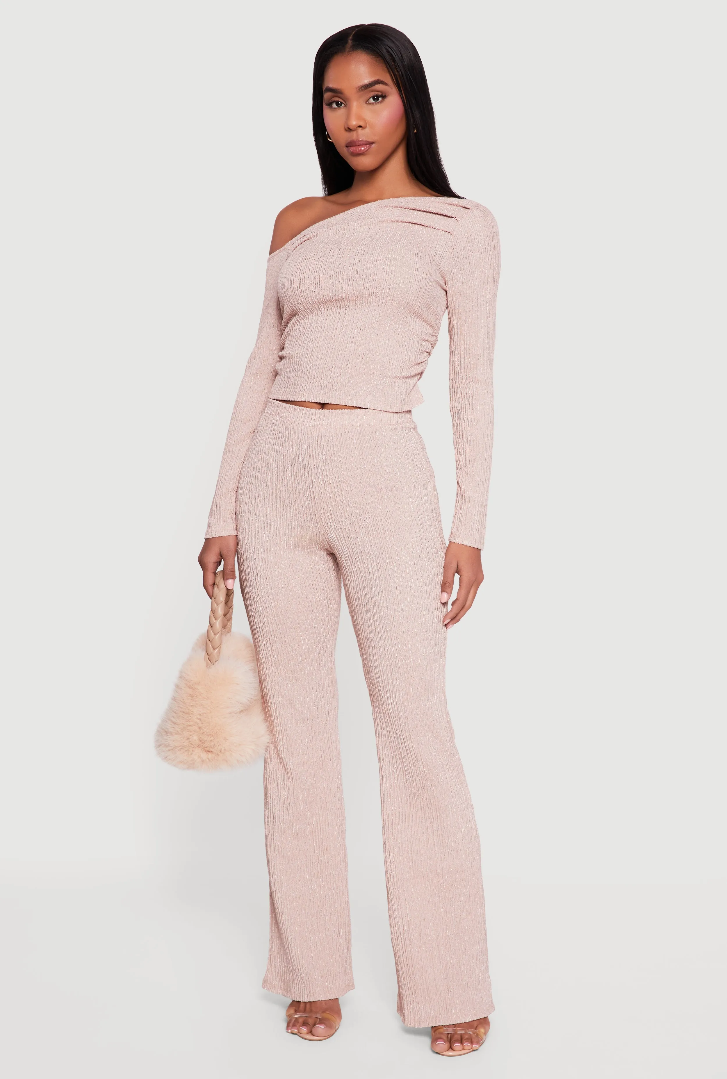 Textured Knit Pull On Straight Leg Pants sold by Rainbow