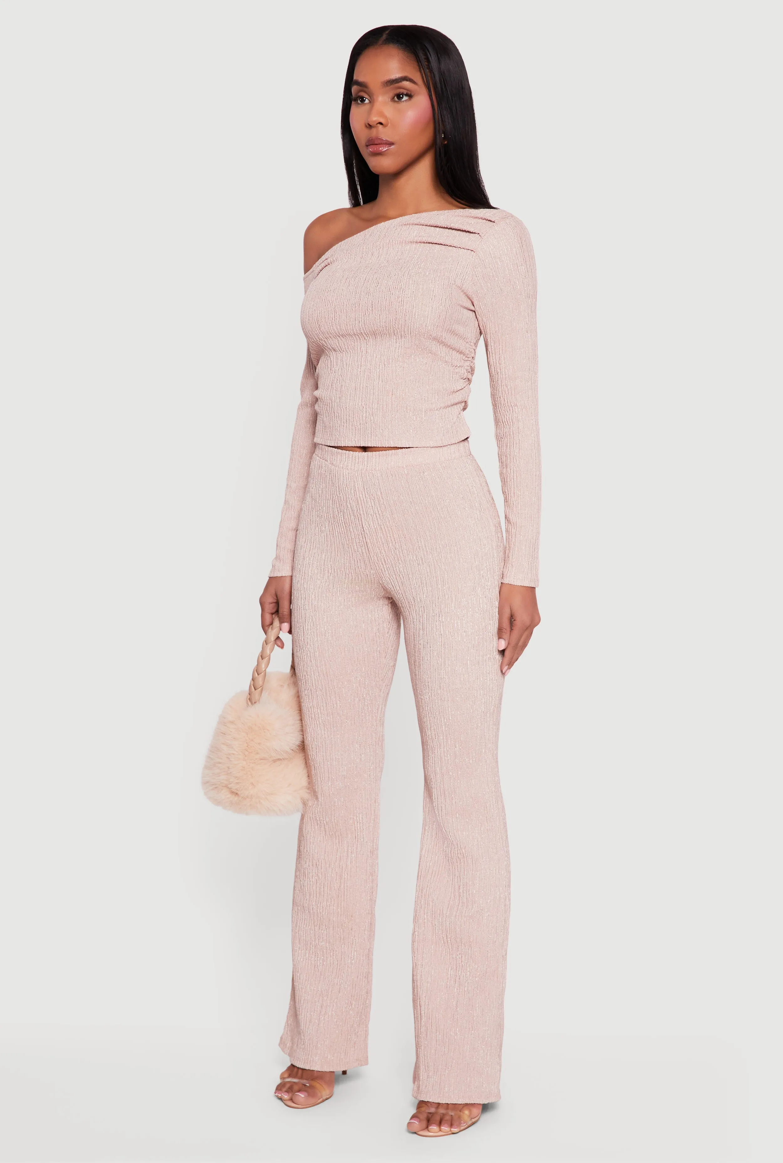 Textured Knit Ruched One Shoulder Top sold by Rainbow product image thumbnail 5