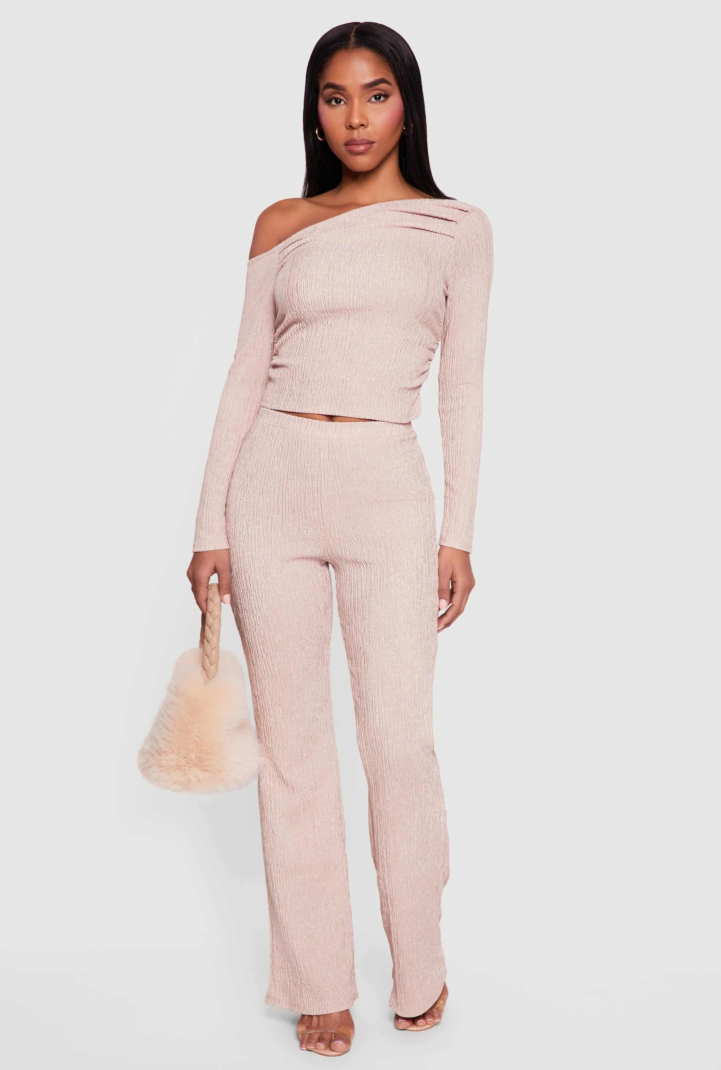 Textured Knit Ruched One Shoulder Top sold by Rainbow product image thumbnail 2