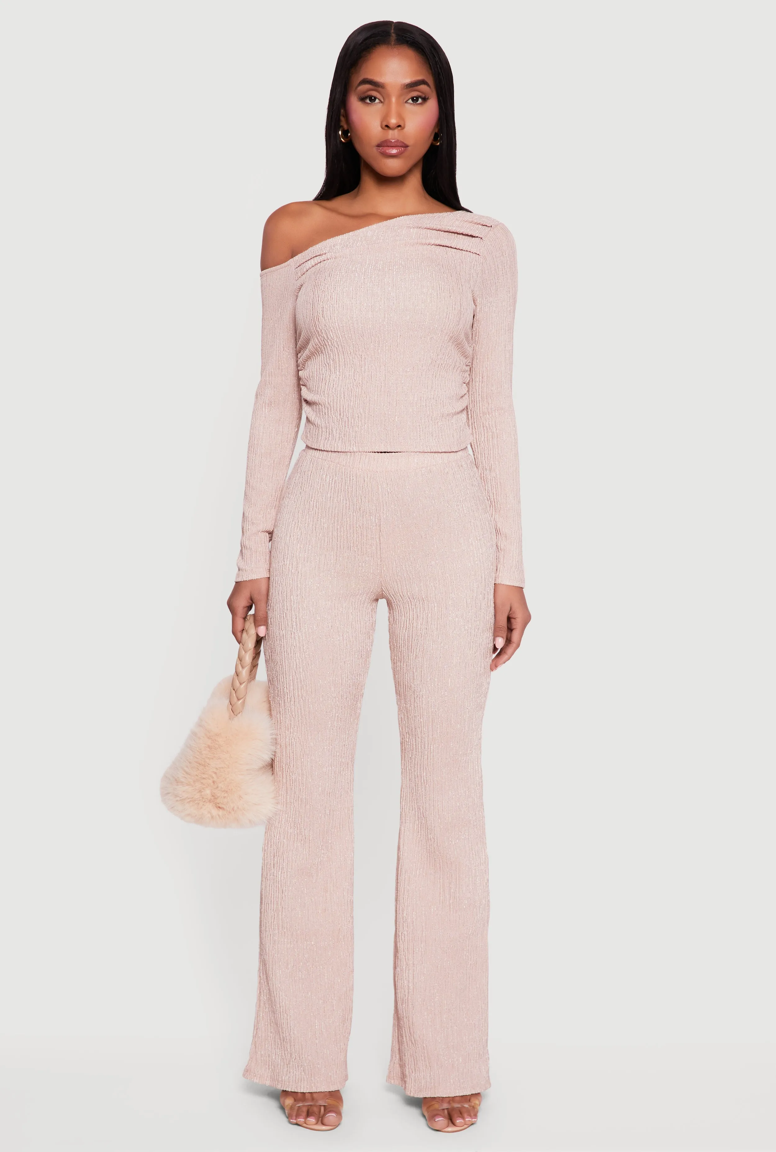 Textured Knit Ruched One Shoulder Top sold by Rainbow product image thumbnail 3