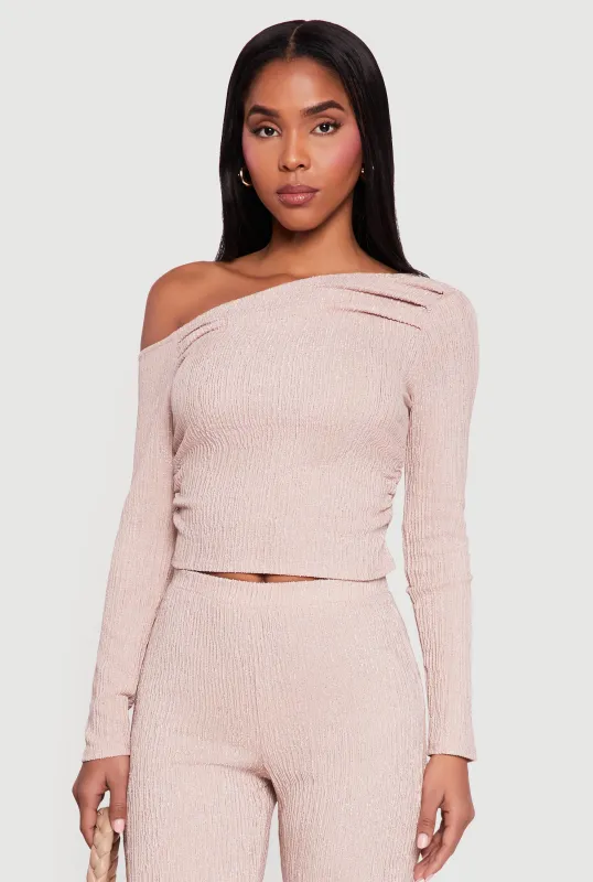 Textured Knit Ruched One Shoulder Top sold by Rainbow