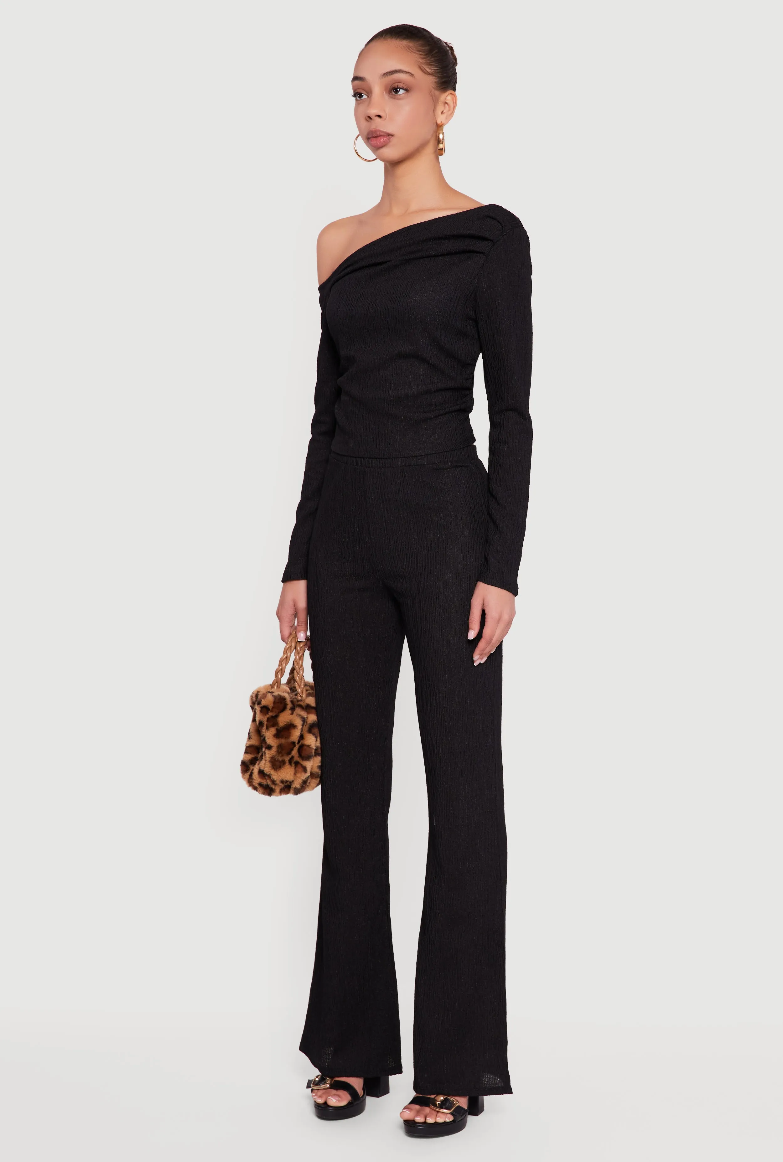 Textured Knit Ruched One Shoulder Top sold by Rainbow product image thumbnail 5