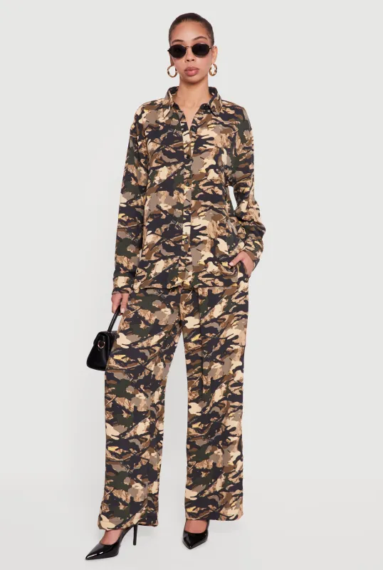Camouflage Crepe Knit Pull On Straight Leg Pants sold by Rainbow