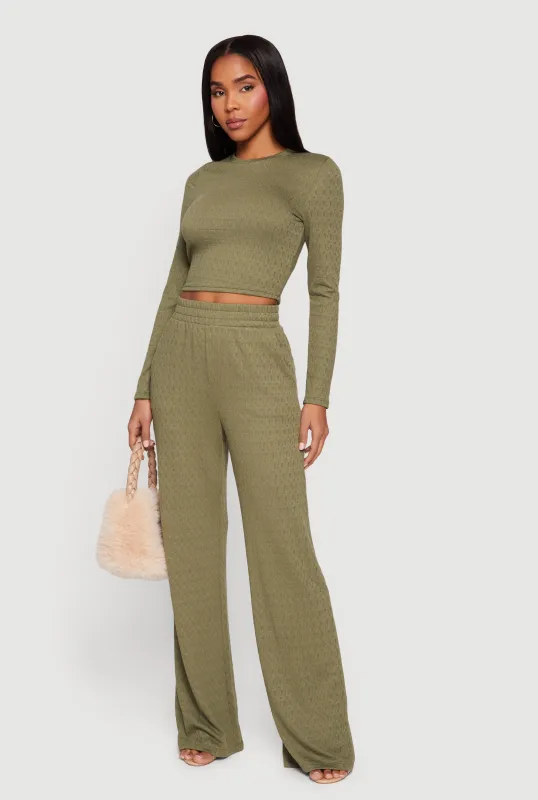 Textured Knit High Waisted Pull On Straight Leg Pants sold by Rainbow