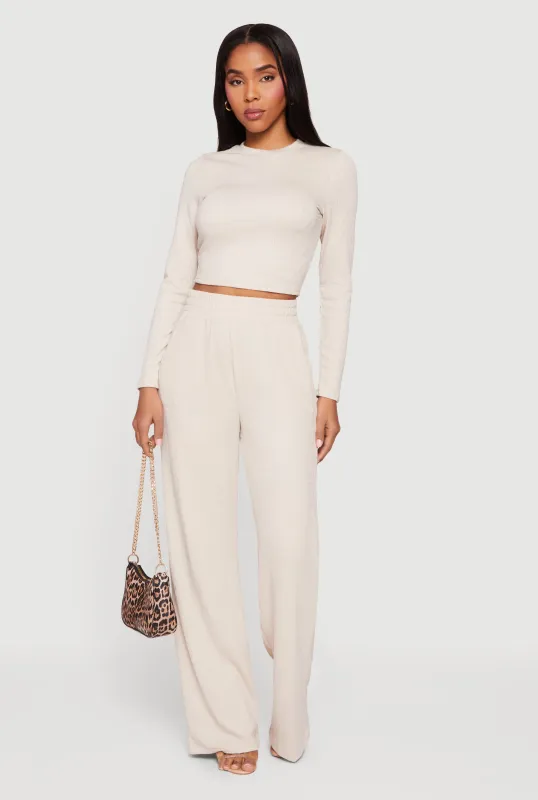 Textured Knit High Waisted Pull On Straight Leg Pants sold by Rainbow