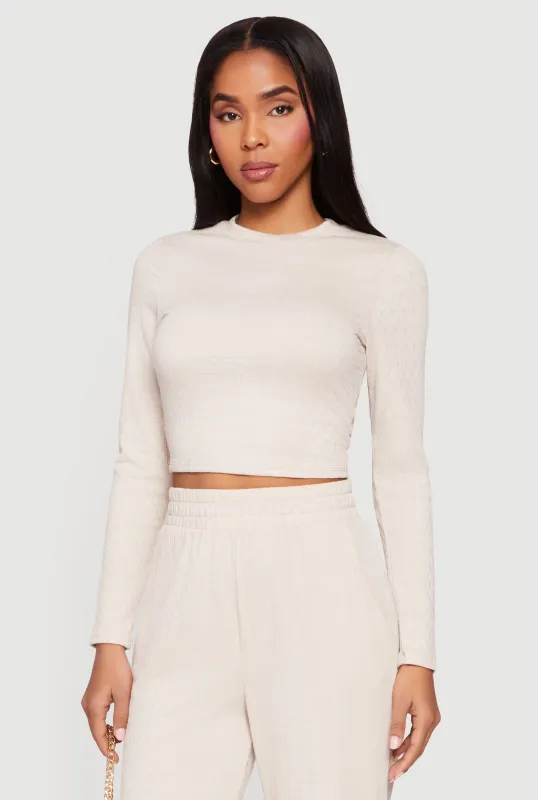 Textured Knit Long Sleeve Crew Neck Top sold by Rainbow