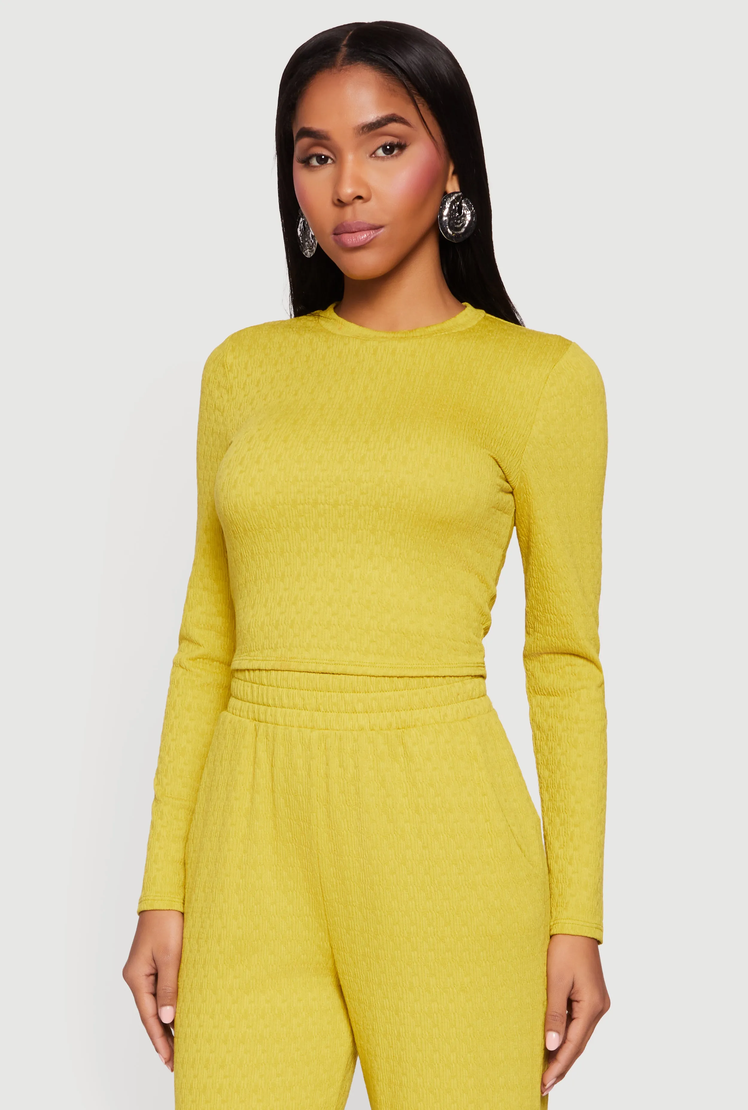 Textured Knit Long Sleeve Crew Neck Top sold by Rainbow