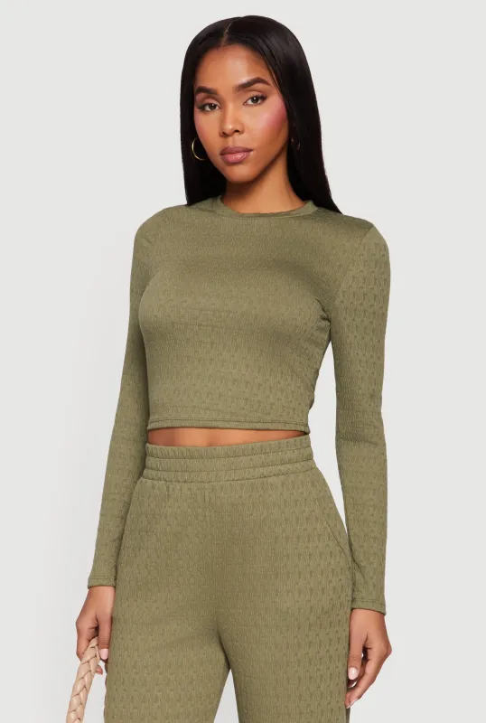 Textured Knit Long Sleeve Crew Neck Top sold by Rainbow