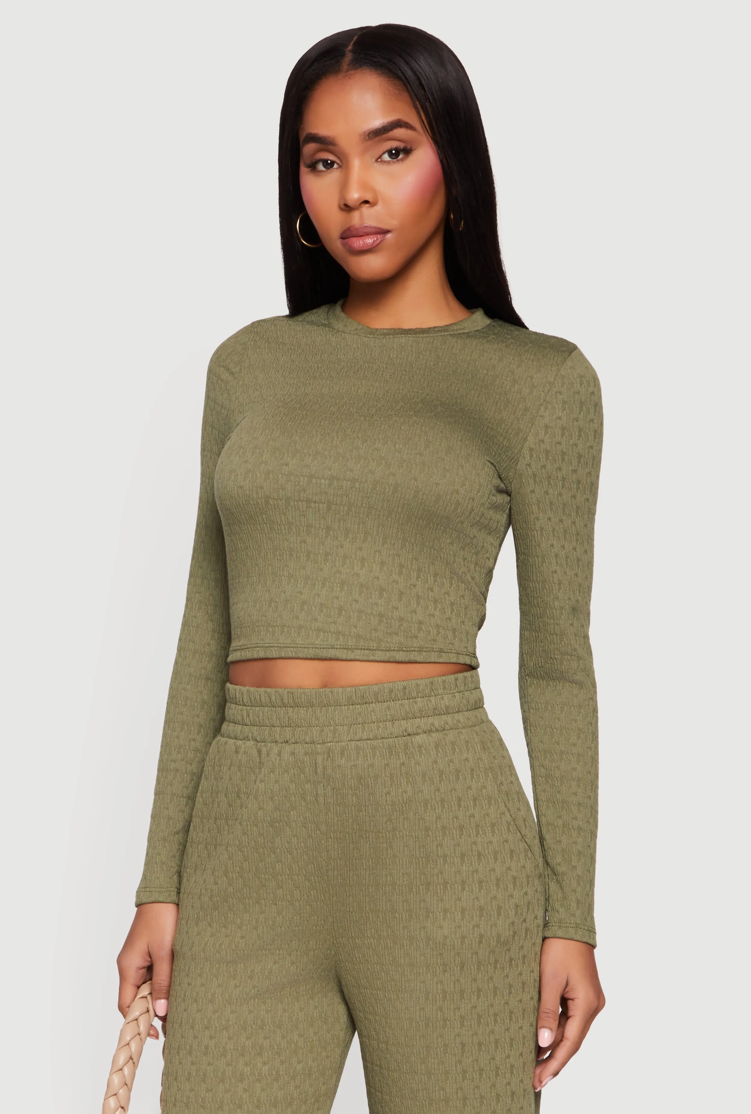 Textured Knit Long Sleeve Crew Neck Top sold by Rainbow