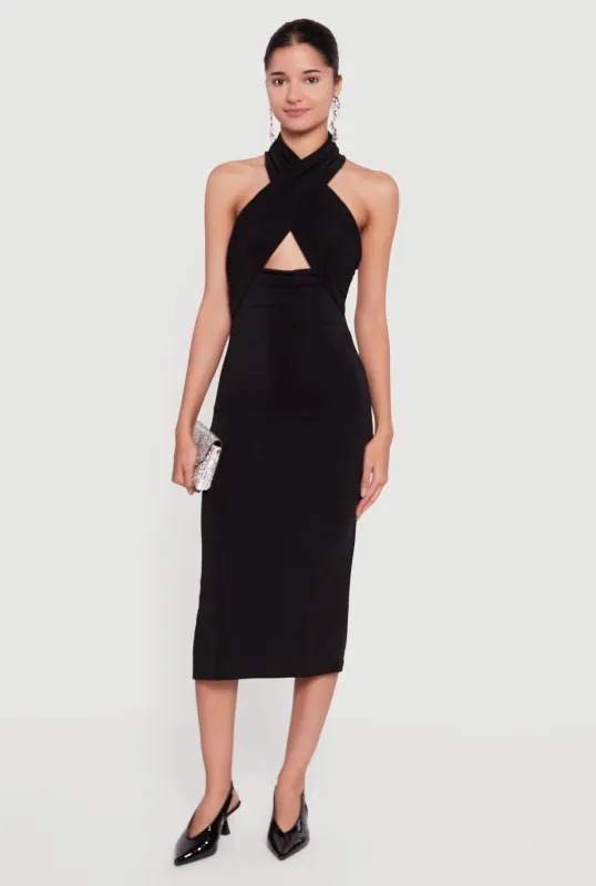 Criss Cross Cut Out Halter Midi Dress sold by Rainbow