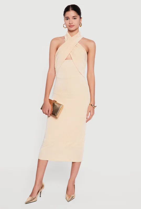 Criss Cross Cut Out Halter Midi Dress sold by Rainbow