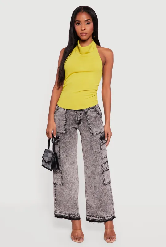 Cowl Neck Ruched Side Halter Top made by Rainbow