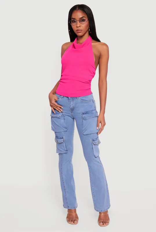 Cowl Neck Ruched Side Halter Top sold by Rainbow