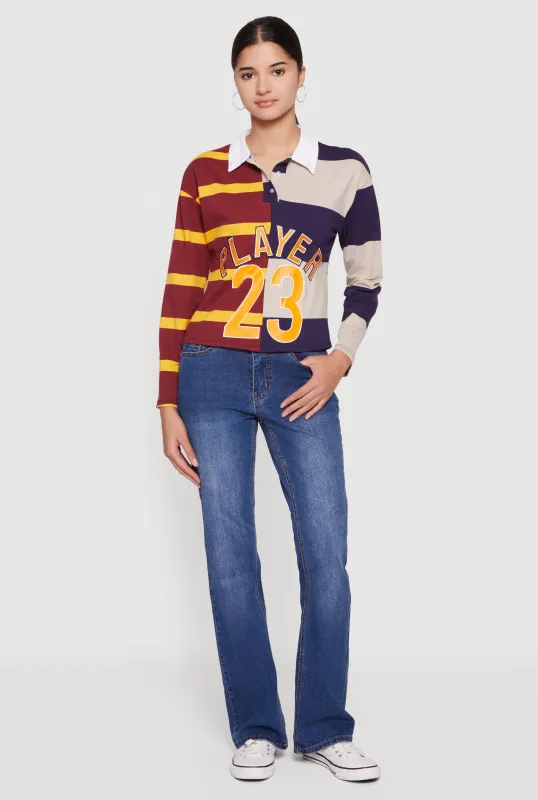 Striped Color Blocked Player Graphic Polo Shirt sold by Rainbow