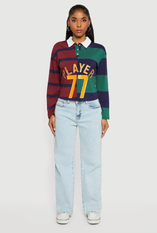 Striped Color Blocked Player Graphic Polo Shirt sold by Rainbow