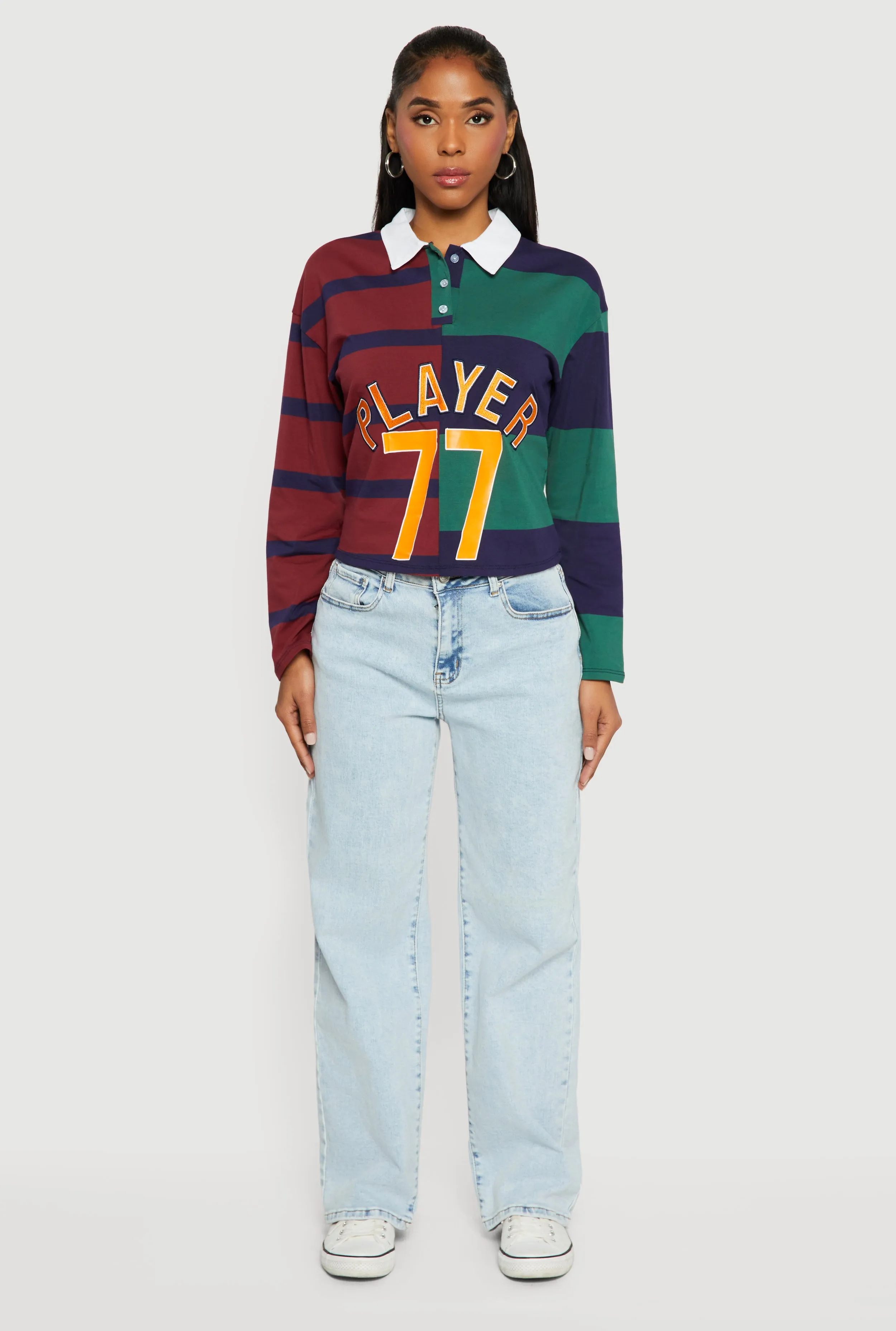 Striped Color Blocked Player Graphic Polo Shirt sold by Rainbow