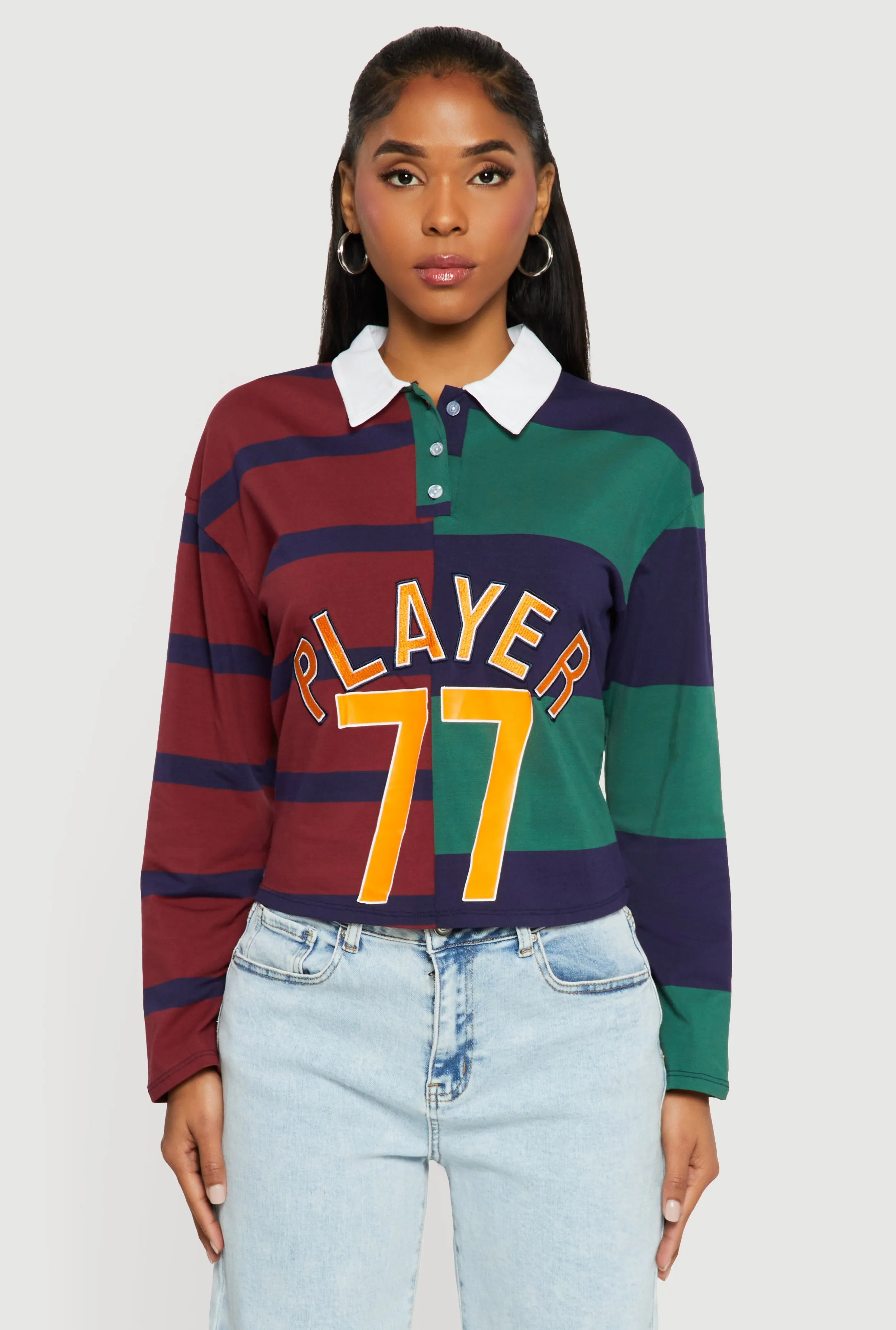 Striped Color Blocked Player Graphic Polo Shirt sold by Rainbow product image thumbnail 2
