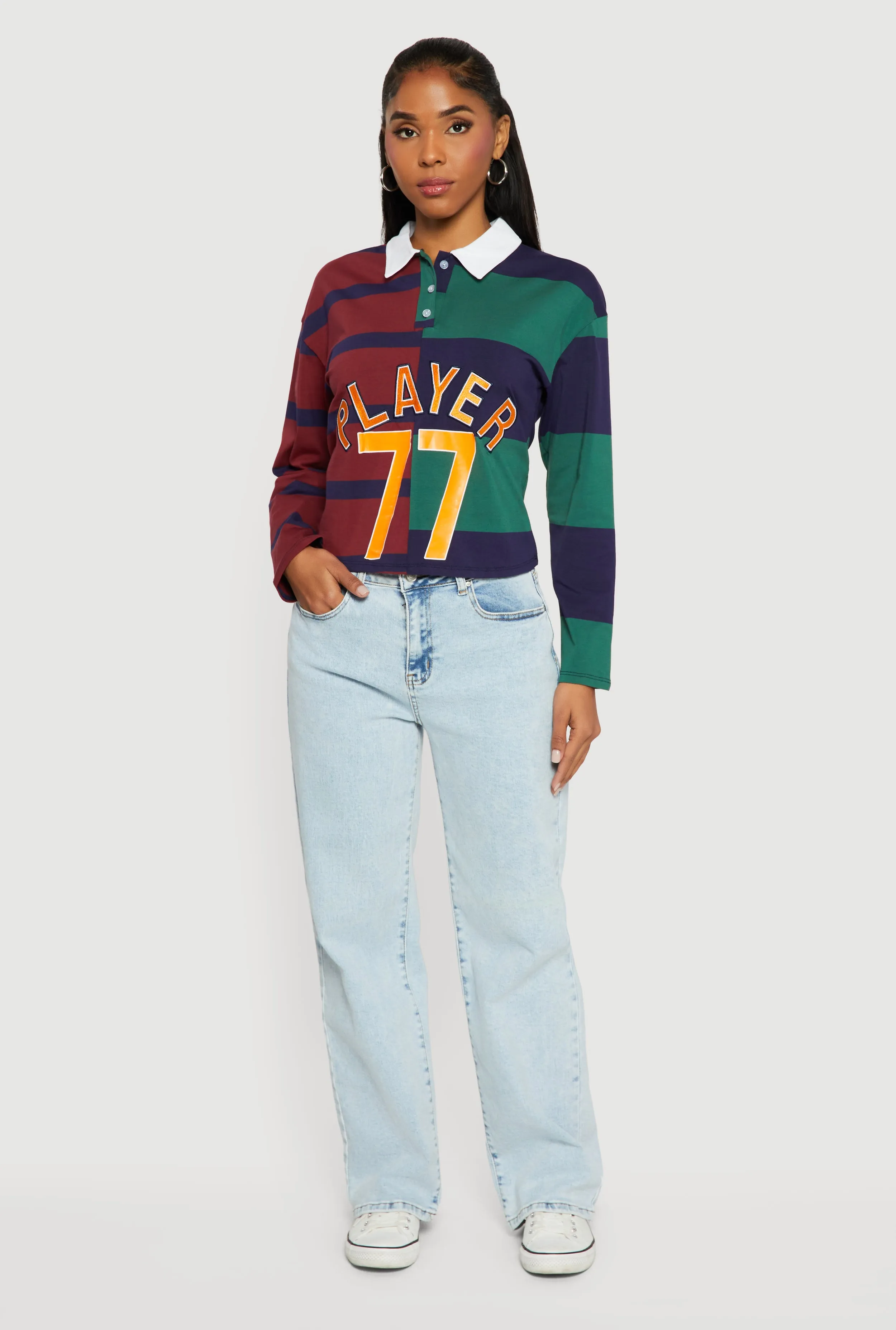 Striped Color Blocked Player Graphic Polo Shirt sold by Rainbow product image thumbnail 3