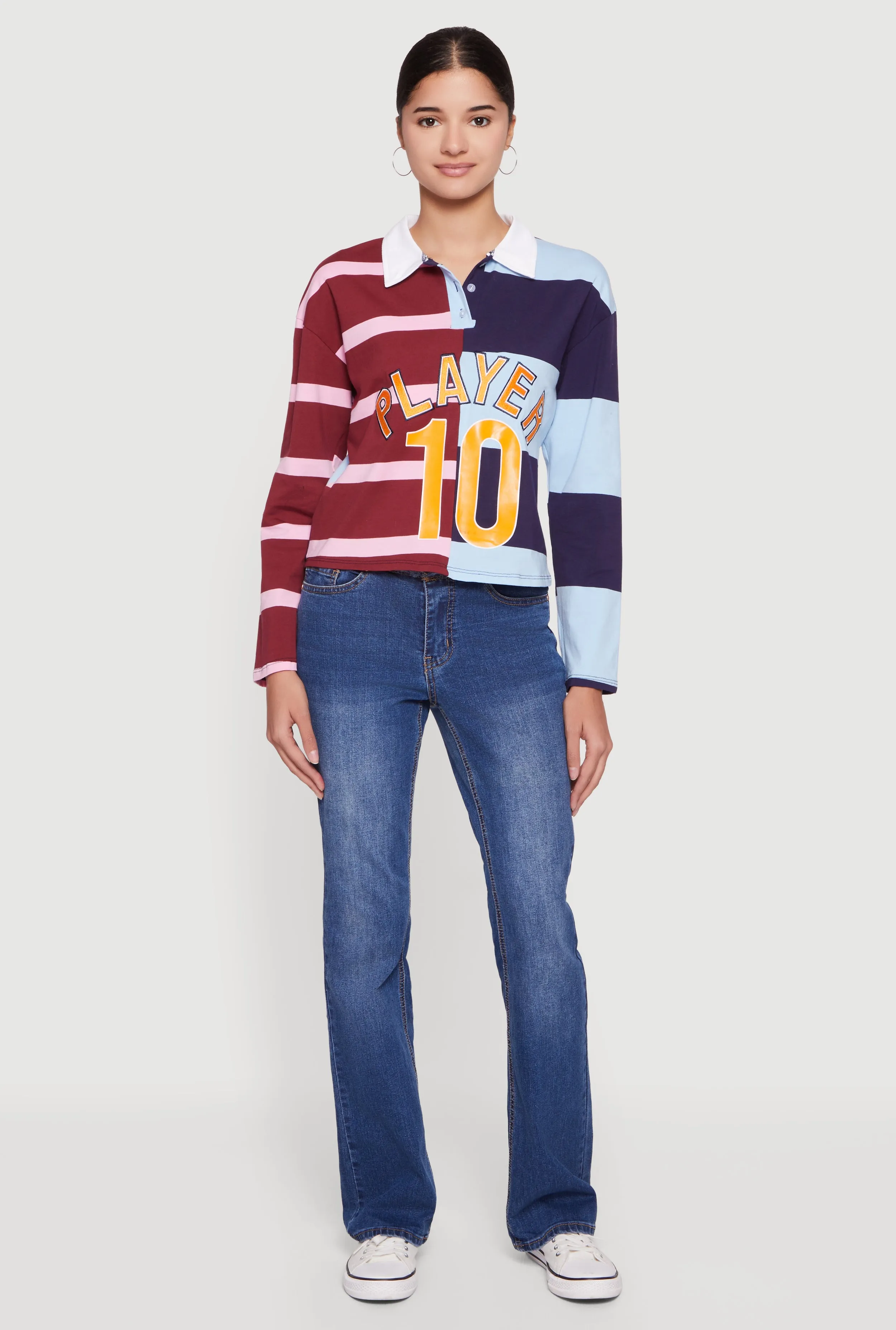 Striped Color Blocked Player Graphic Polo Shirt sold by Rainbow