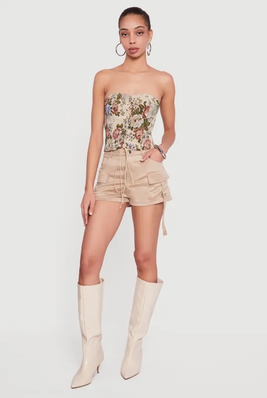 Sweetheart Lace Up Floral Jacquard Corset Top sold by Rainbow