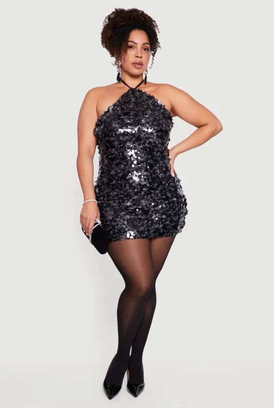 Plus Size Sequin Halter Dress sold by Rainbow