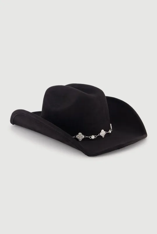 Faux Suede Rhinestone Charm Trim Cowboy Hat sold by Rainbow