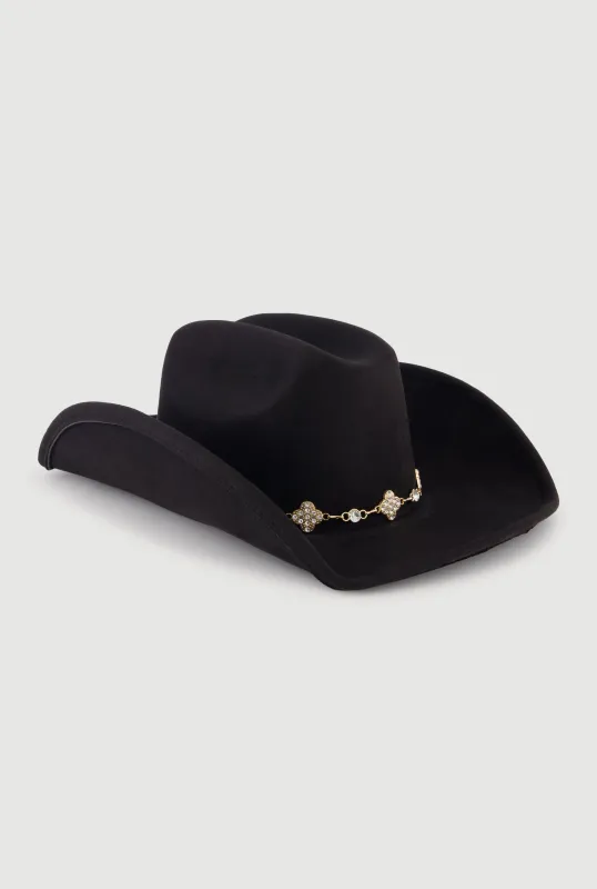 Faux Suede Rhinestone Charm Trim Cowboy Hat sold by Rainbow