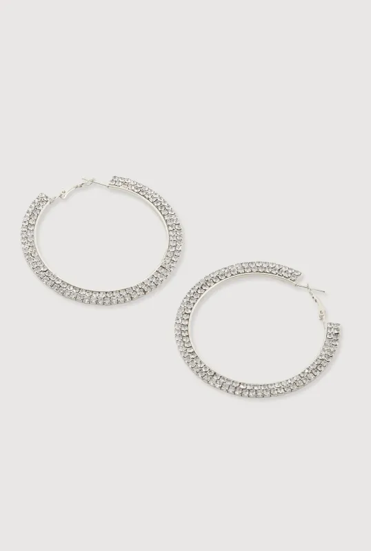 Double Layered Rhinestone Hoop Earrings sold by Rainbow