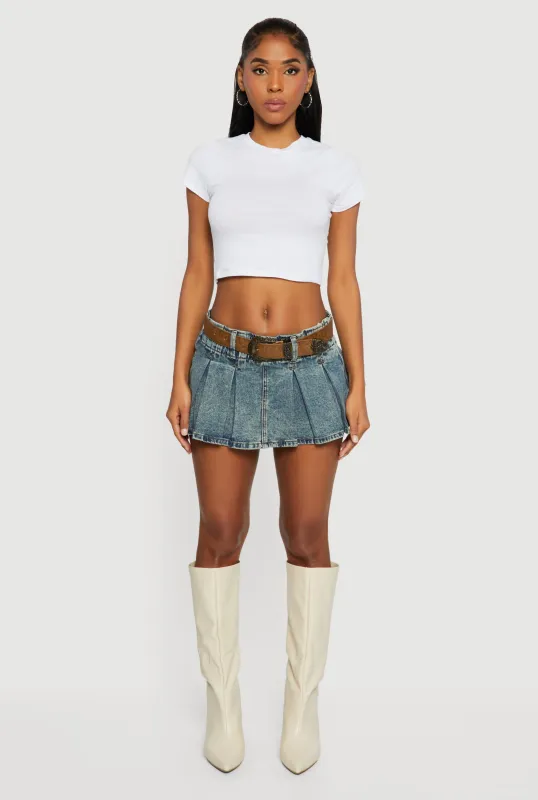 Cowboy Belted Mid Rise Acid Wash Pleated Skort sold by Rainbow