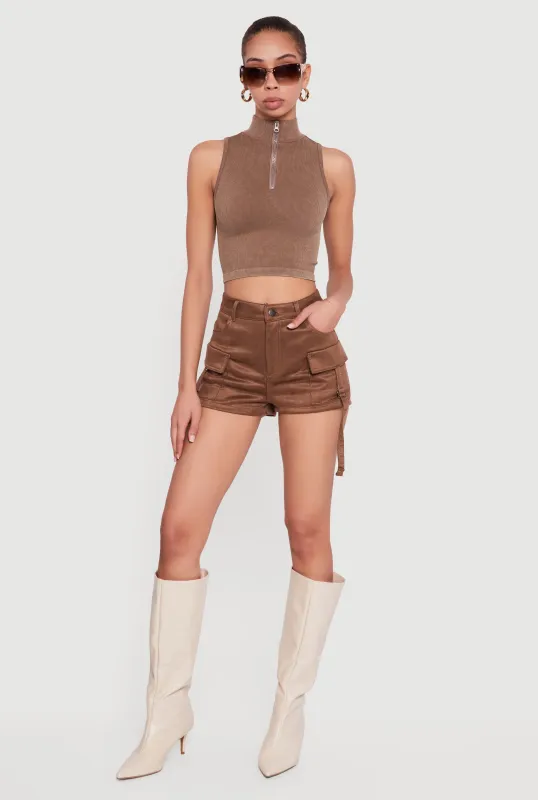 Mock Neck Compression Rib Knit Tank Top sold by Rainbow