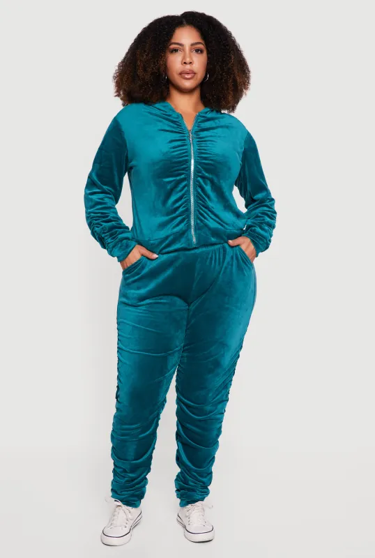 Plus Size Velour High Waisted Side Ruched Joggers sold by Rainbow