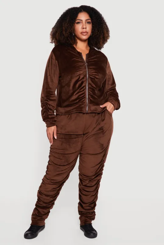 Plus Size Velour High Waisted Side Ruched Joggers sold by Rainbow