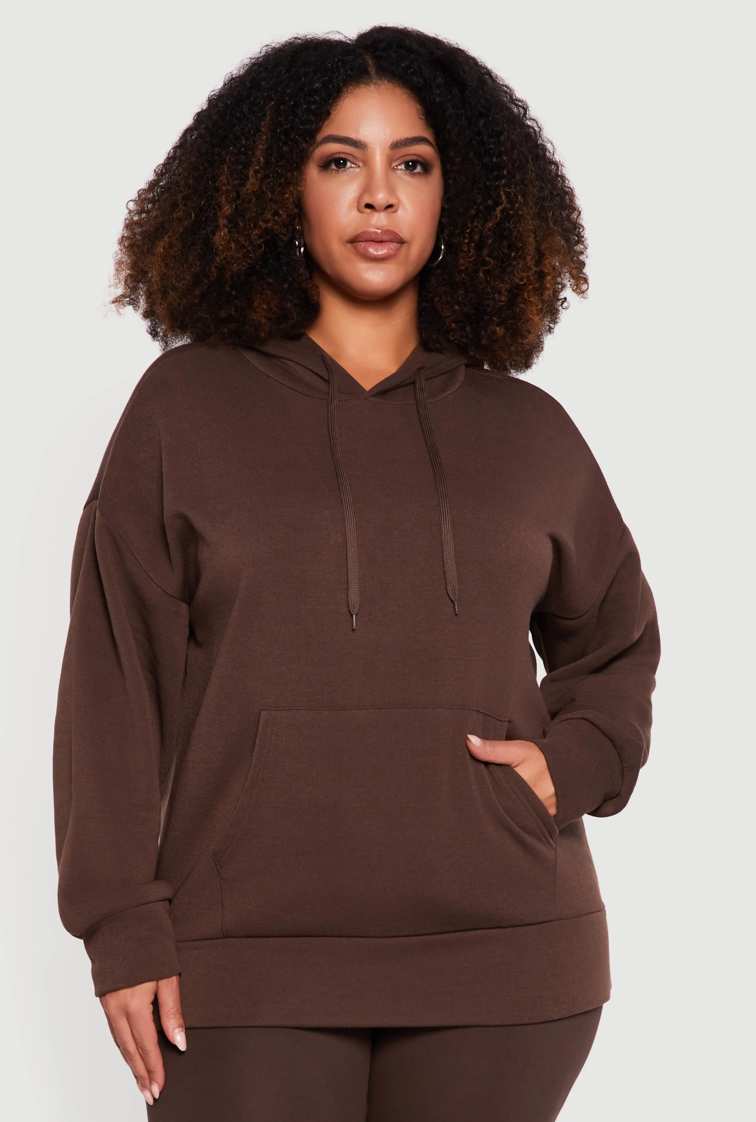 Plus Size Kangaroo Pocket Long Sleeve Pullover Hoodie sold by Rainbow