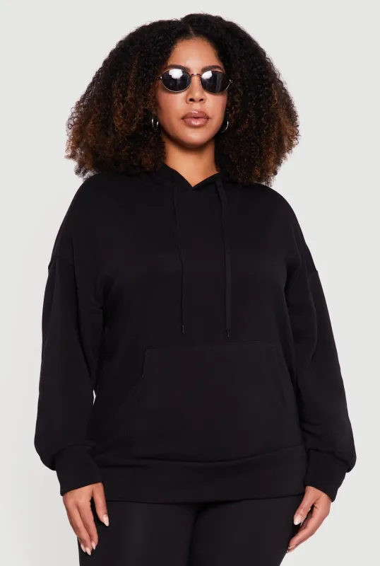 Plus Size Kangaroo Pocket Long Sleeve Pullover Hoodie sold by Rainbow
