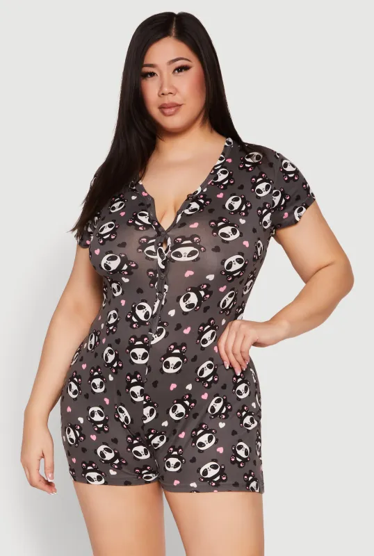 Plus Size Cute Panda Pajama Romper sold by Rainbow