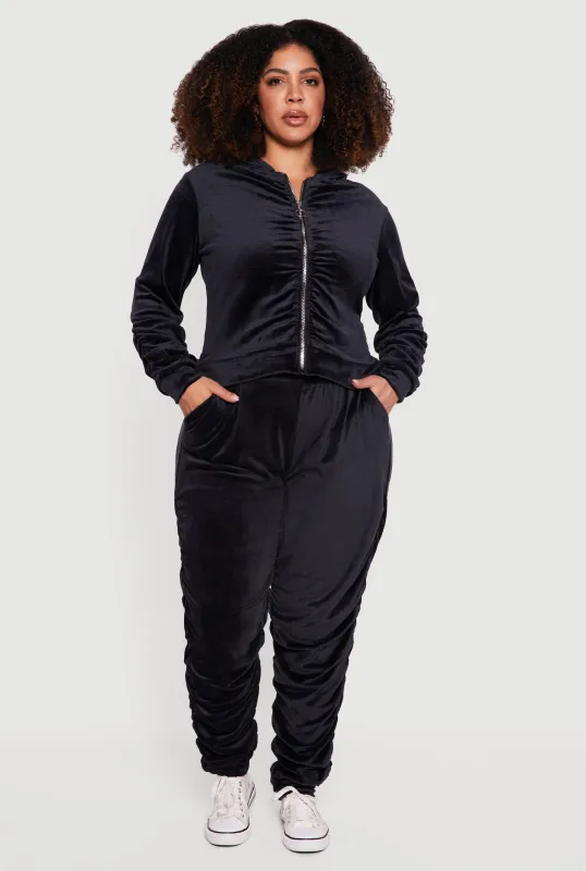 Plus Size Velour High Waisted Side Ruched Joggers sold by Rainbow