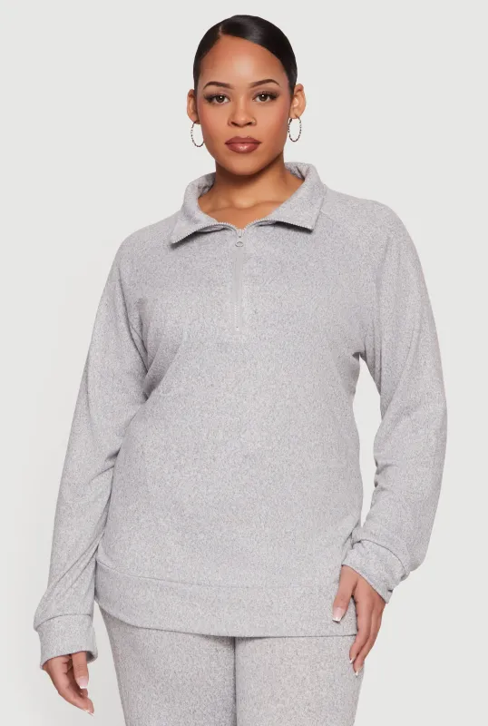 Plus Size Long Sleeve Quarter Zip Polo Top sold by Rainbow