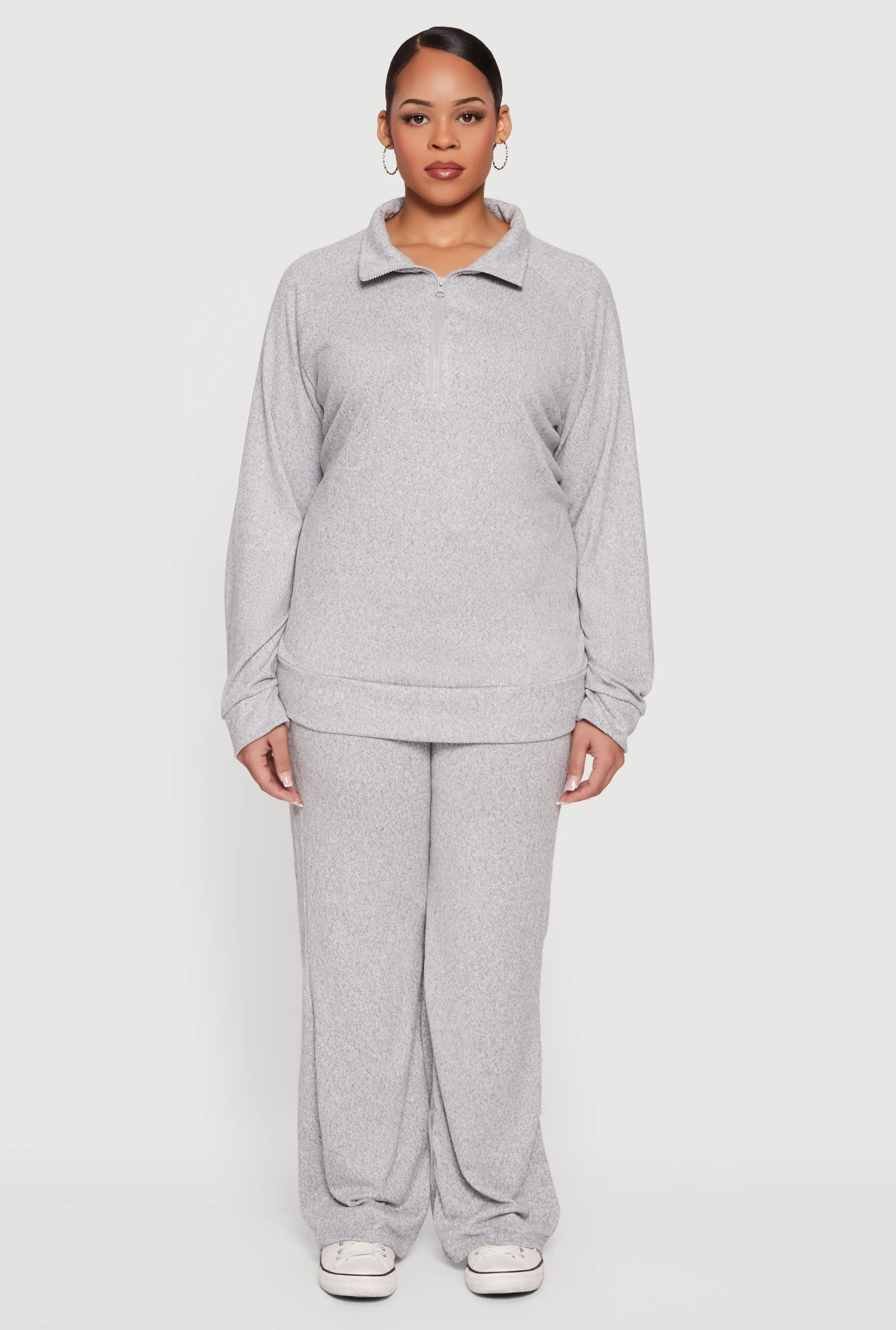 Plus Size Long Sleeve Quarter Zip Polo Top sold by Rainbow product image thumbnail 2