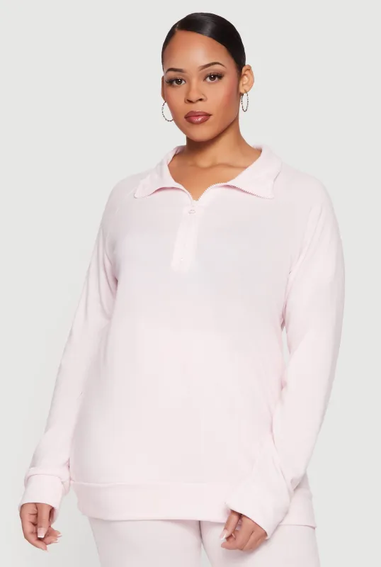 Plus Size Long Sleeve Quarter Zip Polo Top sold by Rainbow