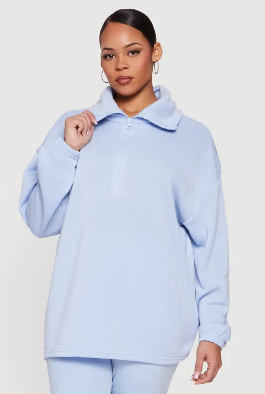 Plus Size Half Zip Long Sleeve Pullover sold by Rainbow
