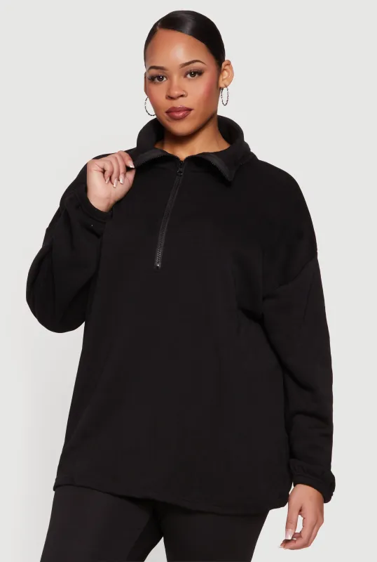 Plus Size Half Zip Long Sleeve Pullover sold by Rainbow