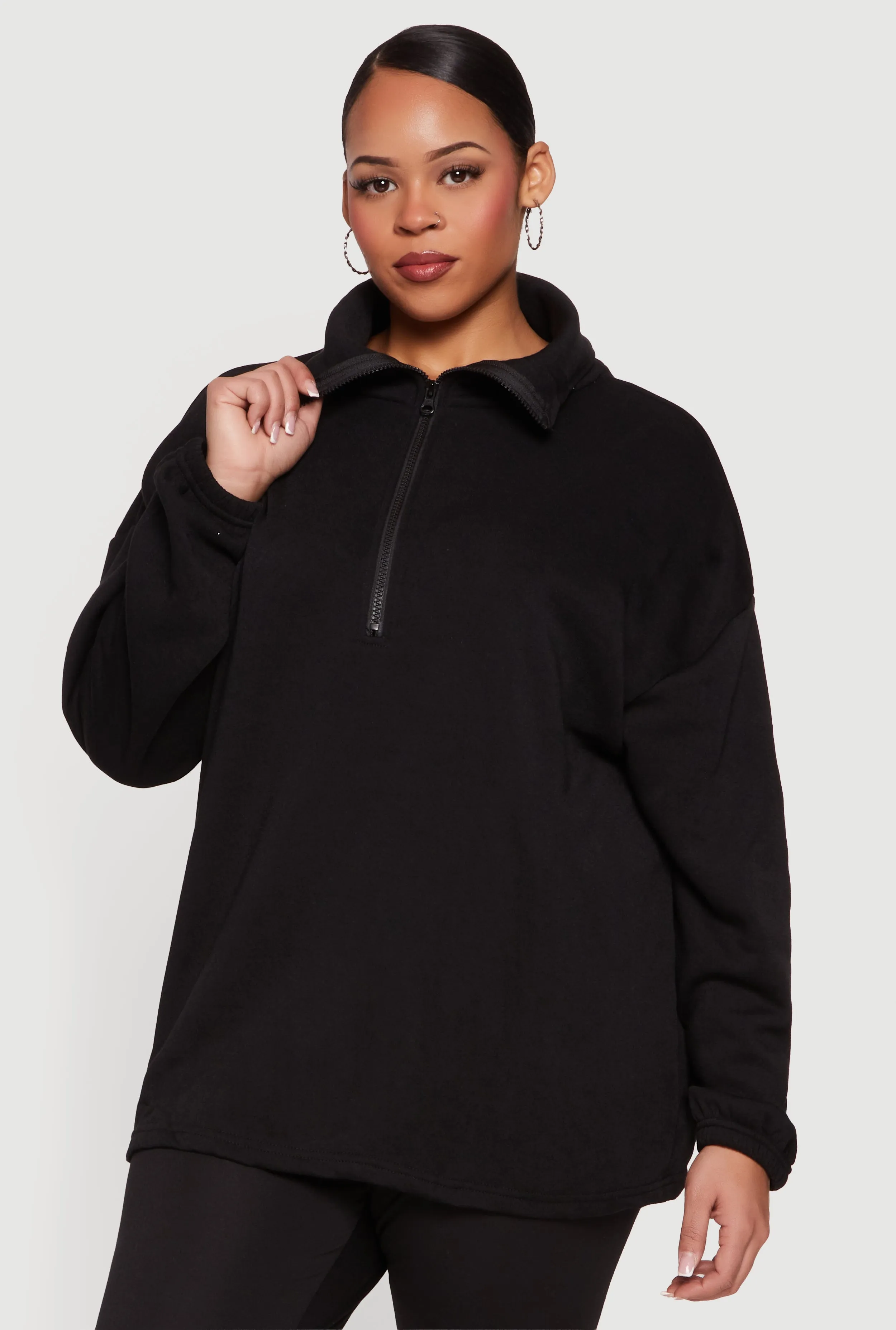 Plus Size Half Zip Long Sleeve Pullover sold by Rainbow